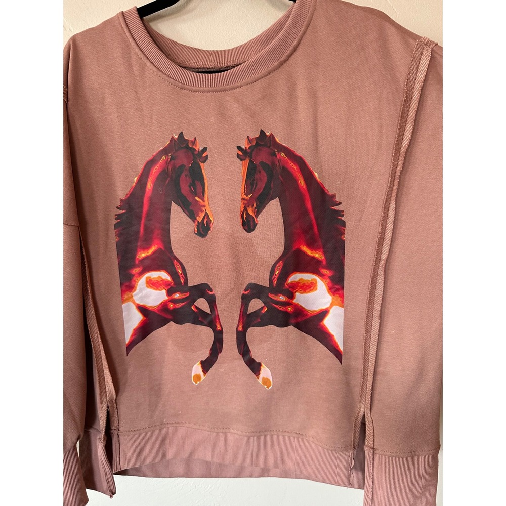Unbranded Horse Graphic Sweatshirt Women Medium Pink Excellent Exposed Seams